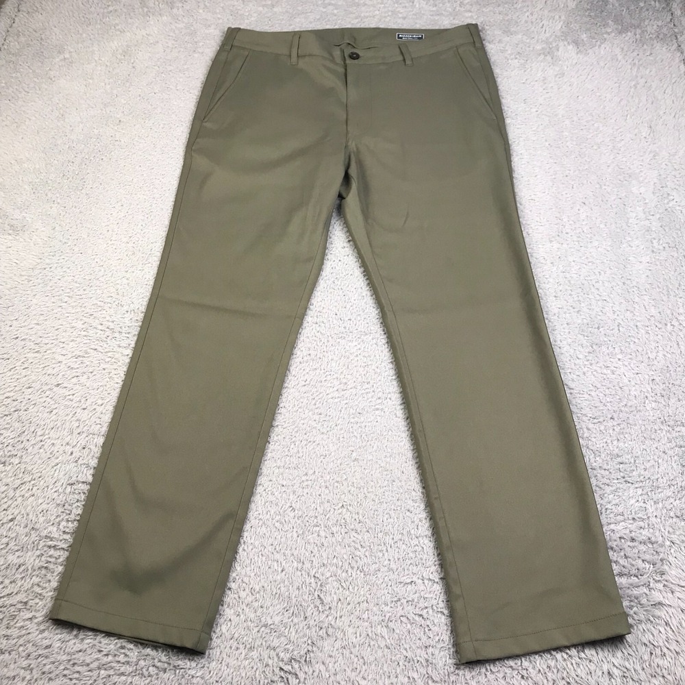 Mizzen Main Baron Chino Pants Mens 34 (36x30) Green Trim Fit Performance Golf